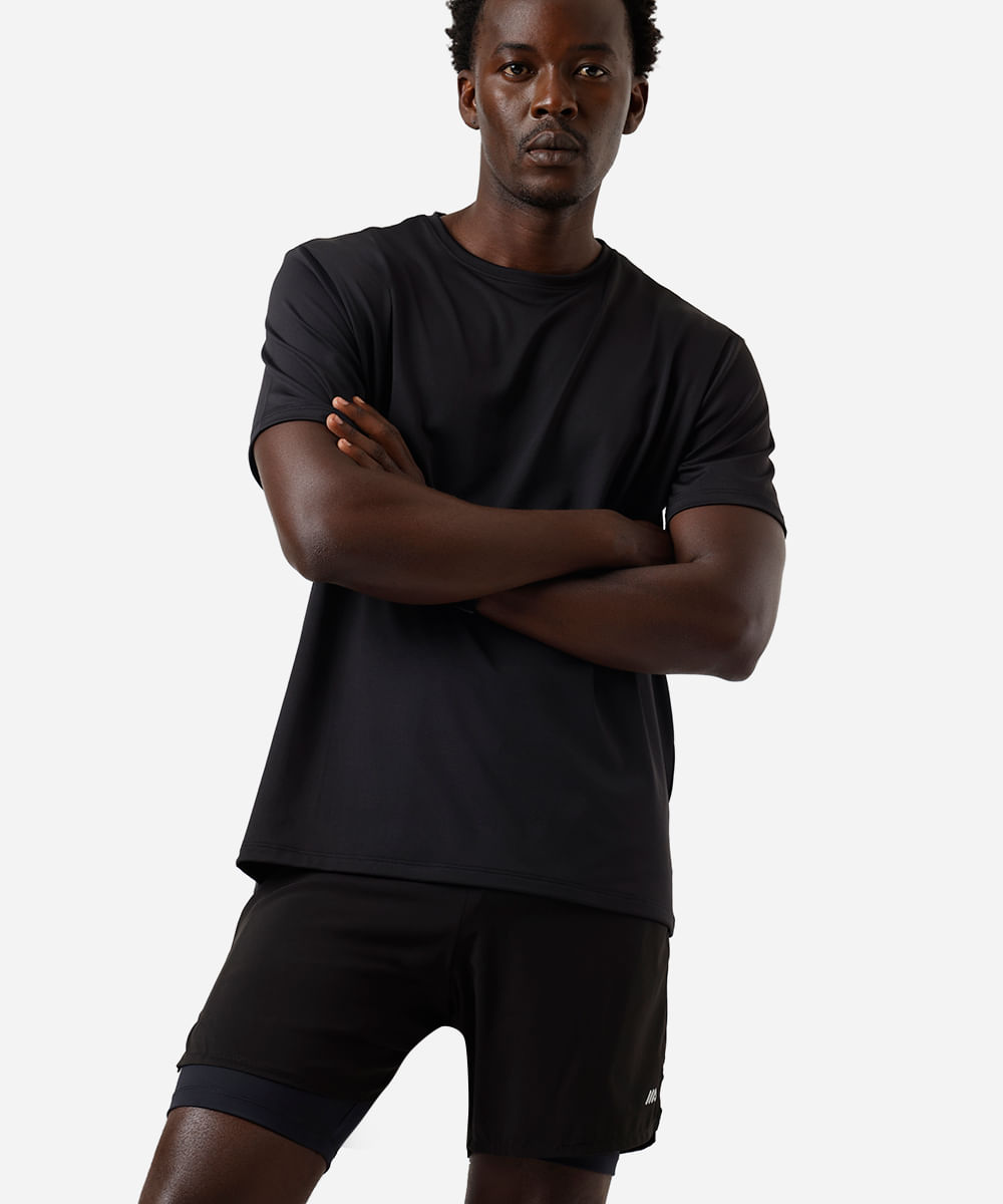 short masculino esportivo ace com bermuda interna preto