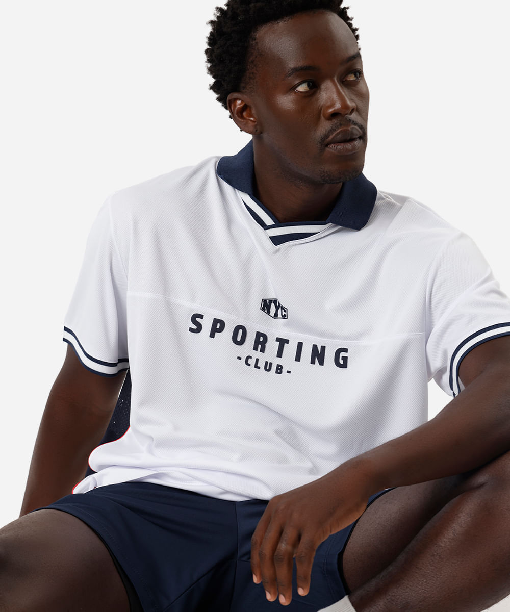 camiseta masculina esportiva ace com gola estampada branca