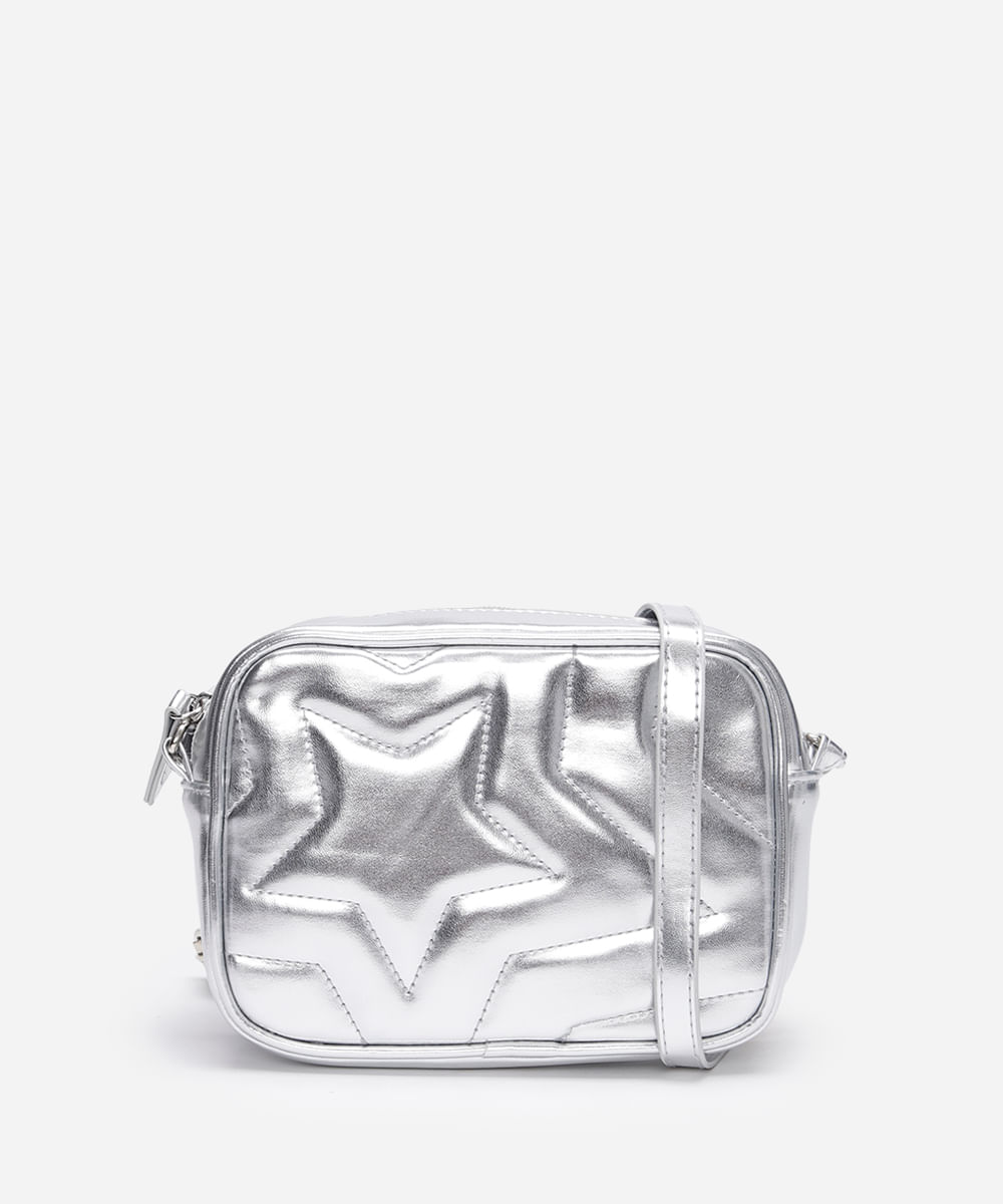 bolsa transversal infantil estrela metalizada prateado