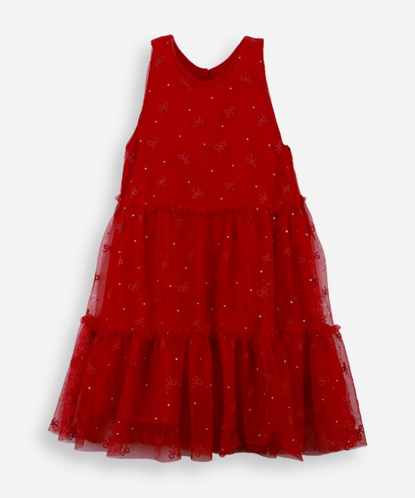 vestido infantil de tule com recortes e brilhos vermelho 6