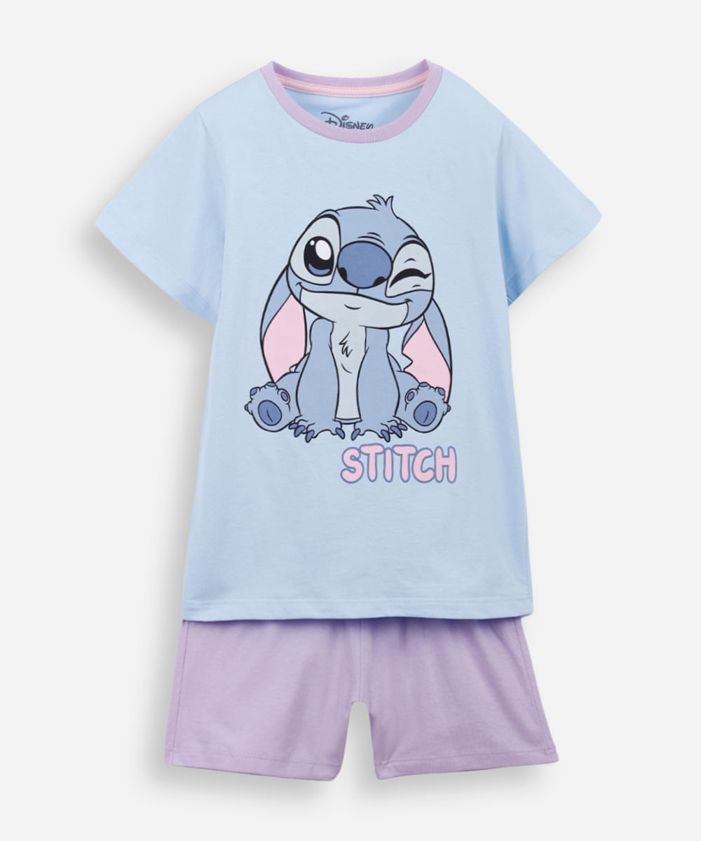 pijama curto infantil de algodão stitch azul