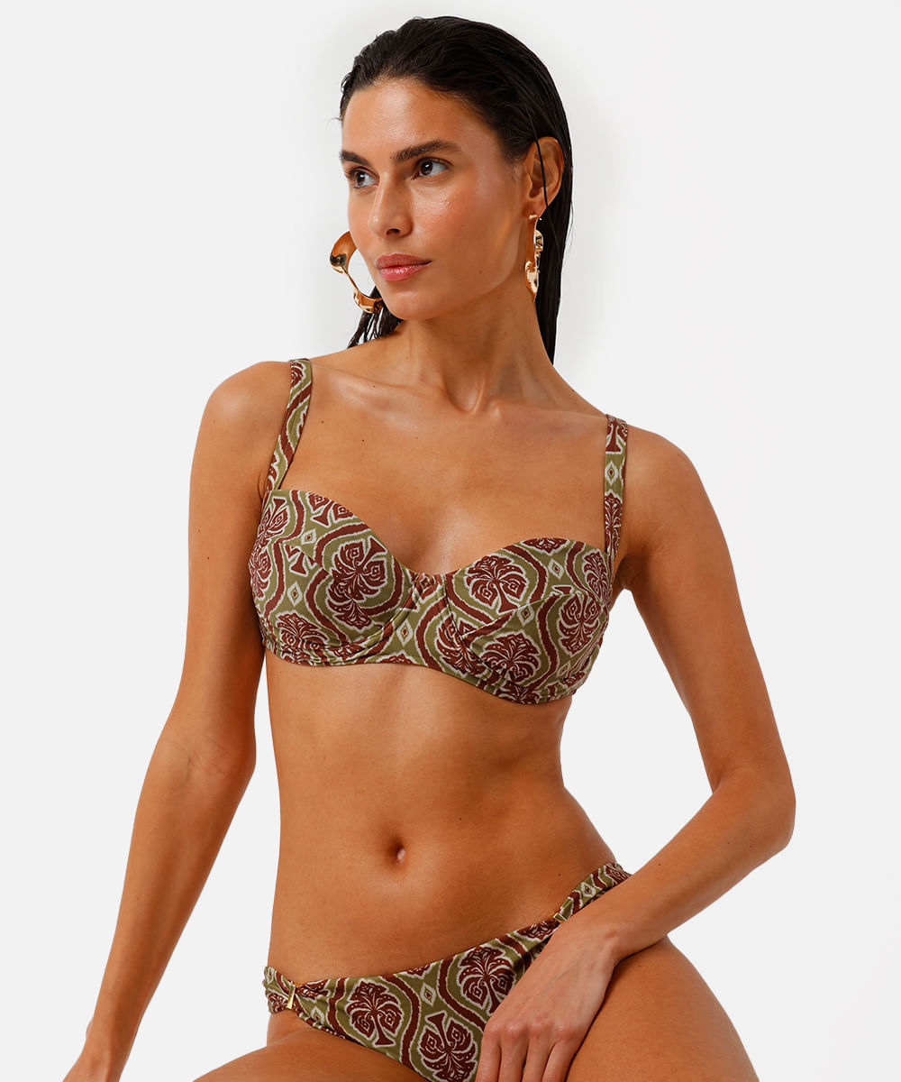 biquíni top meia taça estampado verde
