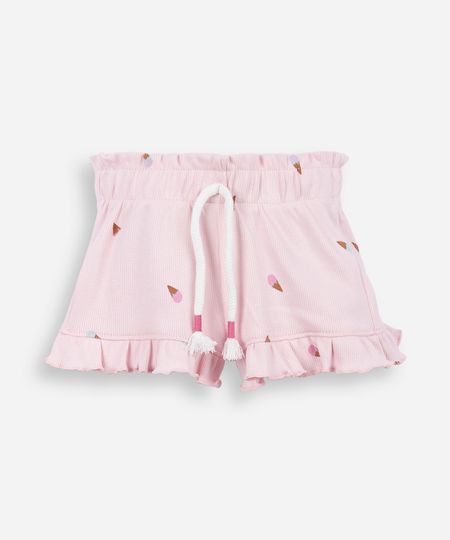 short infantil de algodão com babado sorvete canelado rosa 5
