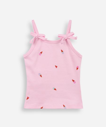 blusa infantil de algodão alça fina sorvetes canelada rosa 2 blusa infantil de algodão alça fina sorvetes canelada rosa 2