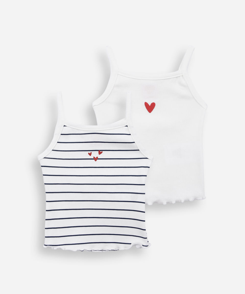 kit de 2 regatas infantis de algodão estampada off white