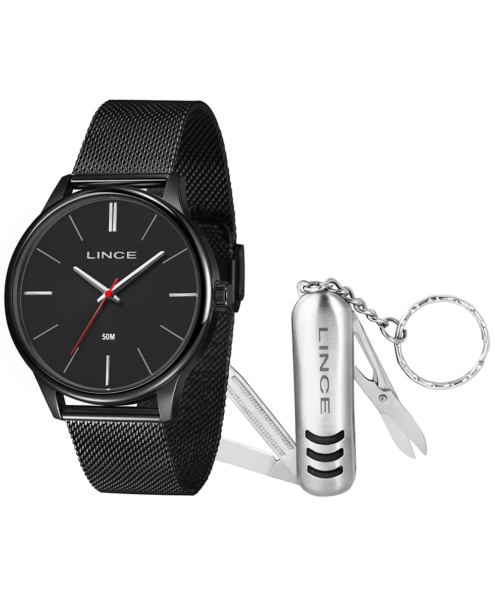 kit relógio masculino lince analógico mrnm019l46 ka7lp1px preto