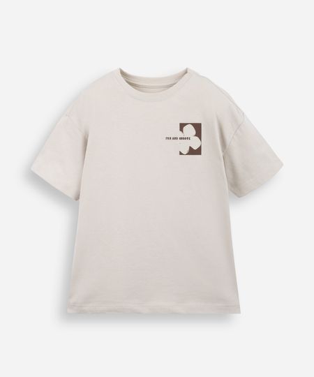camiseta infantil de algodão trevo bege 12