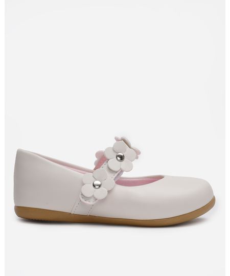 sapatilha bico redondo infantil com flores off white 22