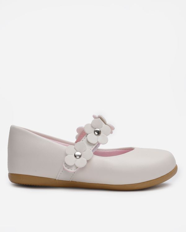 sapatilha bico redondo infantil com flores off white 25