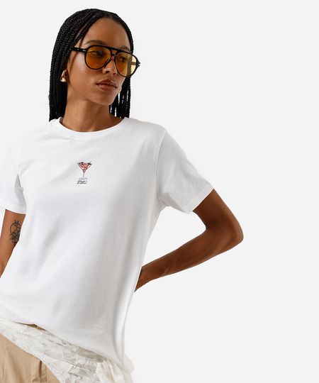 camiseta feminina de algodão estampada off white PP