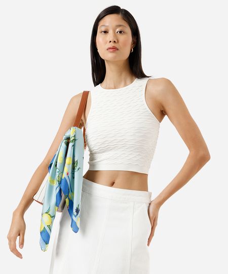 regata cropped feminina de poliamida texturizada off white PP regata cropped feminina de poliamida texturizada off white PP