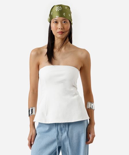 blusa sem alça feminina com viscose off white PP blusa sem alça feminina com viscose off white PP