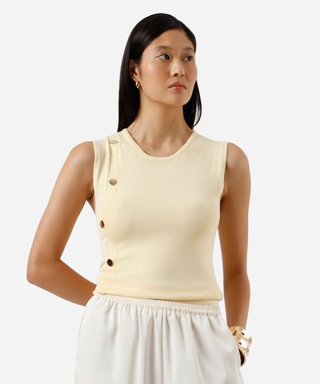 regata feminina de tricot com botões amarela M regata feminina de tricot com botões amarela M