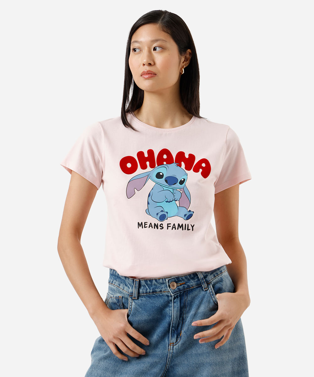 camiseta feminina de algodão stitch texturizada rosa