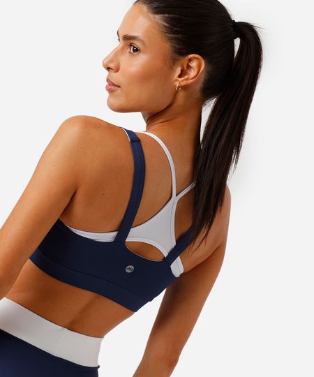 top feminino esportivo ace com sobreposição bicolor azul P top feminino esportivo ace com sobreposição bicolor azul P
