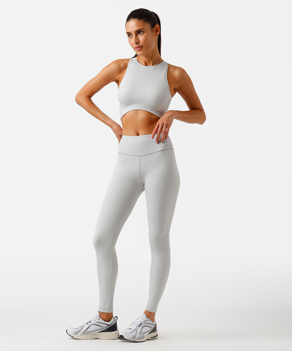 calça legging feminina esportiva ace canelada cinza