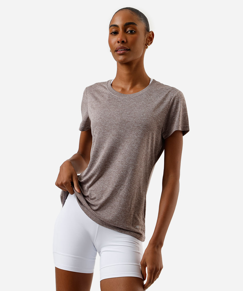 blusa feminina esportiva manga curta marrom