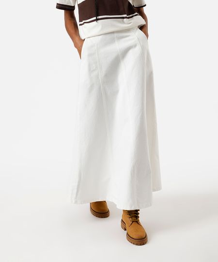 saia longa de sarja com recortes off white 42 saia longa de sarja com recortes off white 42