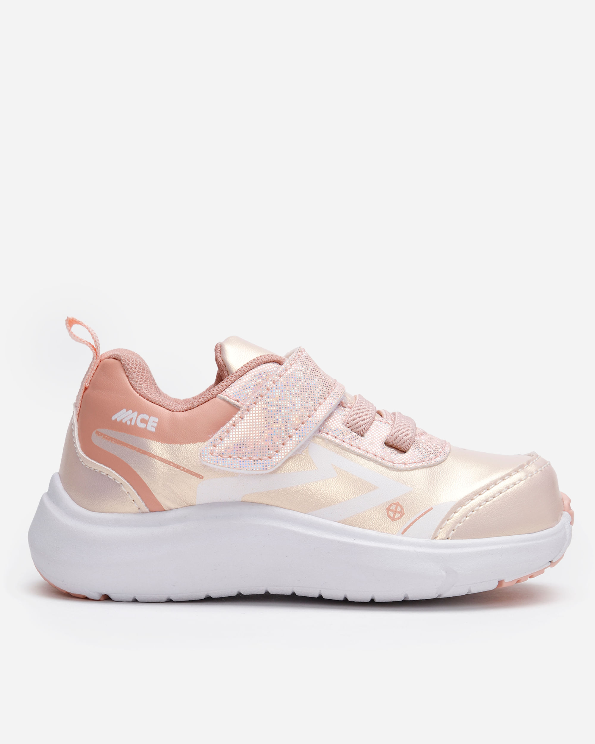 tênis infantil com recortes e velcro holográfico rosa