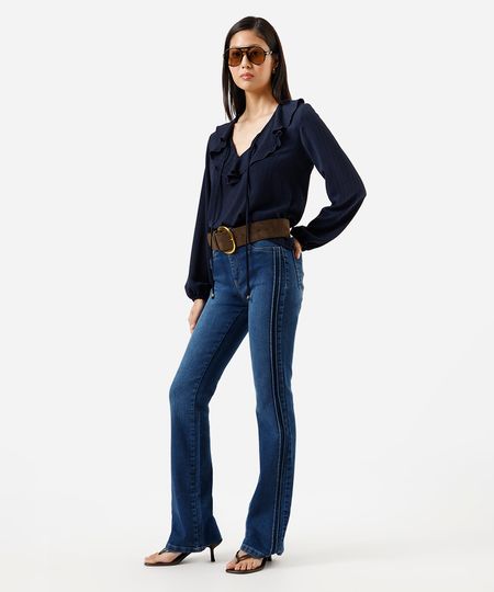 calça boot cut feminina jeans com nervuras sawary azul 36 calça boot cut feminina jeans com nervuras sawary azul 36