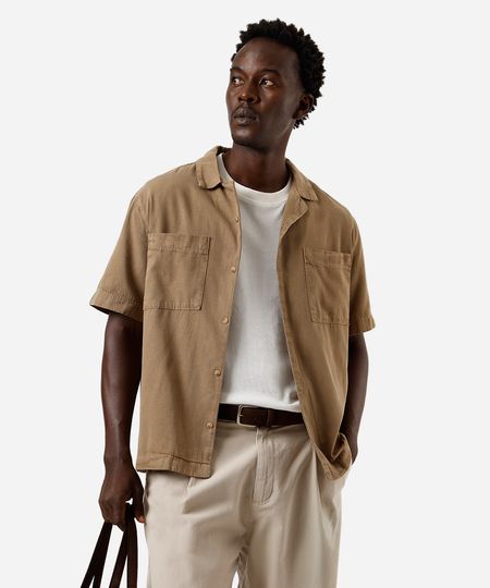 camisa comfort masculina manga curta - marrom GG