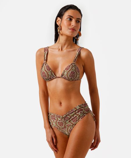 biquíni calcinha tanga franzida estampada verde P biquíni calcinha tanga franzida estampada verde P