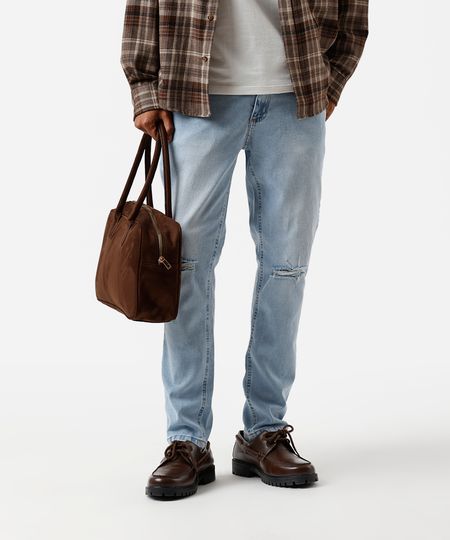 calça skinny masculina jeans destroyed azul 38