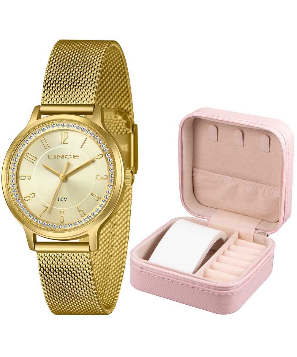 kit relógio feminino lince analógico lrgh260l36 c2kx pj dourado