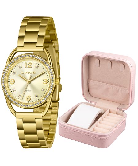 kit relógio feminino lince analógico lrgh256l33 c2kx pj dourado UNICO