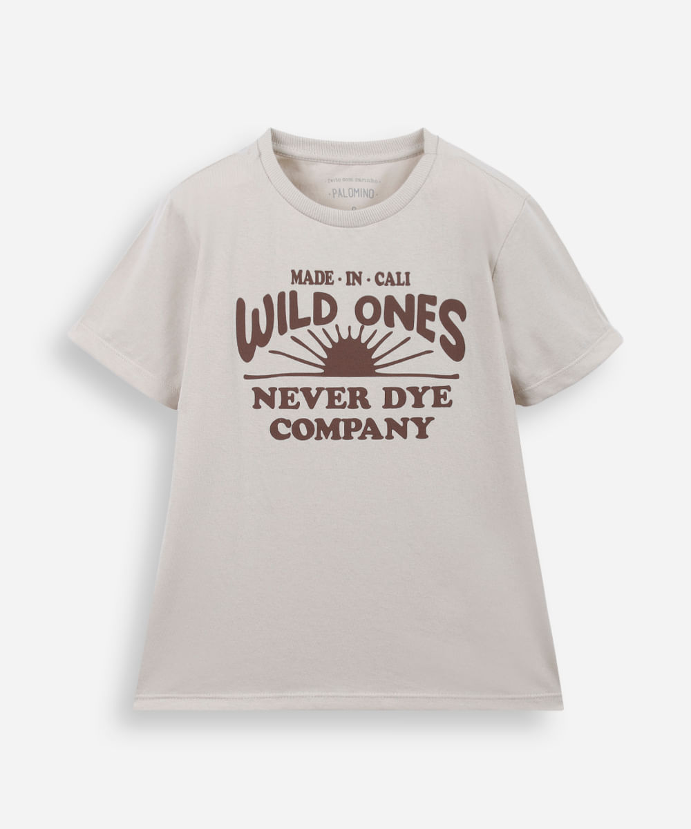 camiseta infantil de algodão estampada bege