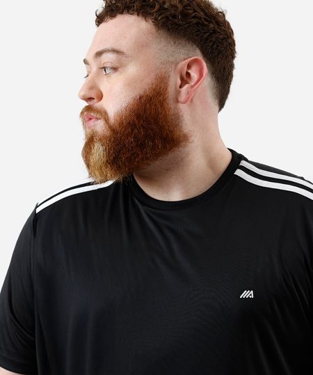 camiseta masculina esportiva ace com listras plus size preta GG1
