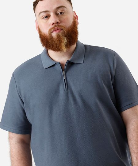 polo masculina com zíper texturizada plus size azul GG3 polo masculina com zíper texturizada plus size azul GG3