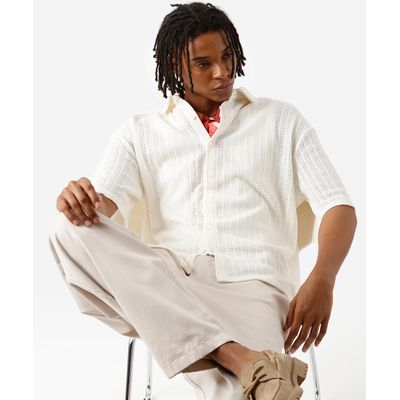 camisa de tricot manga curta off white