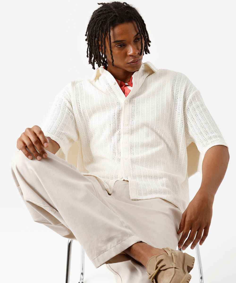 camisa de tricot manga curta off white