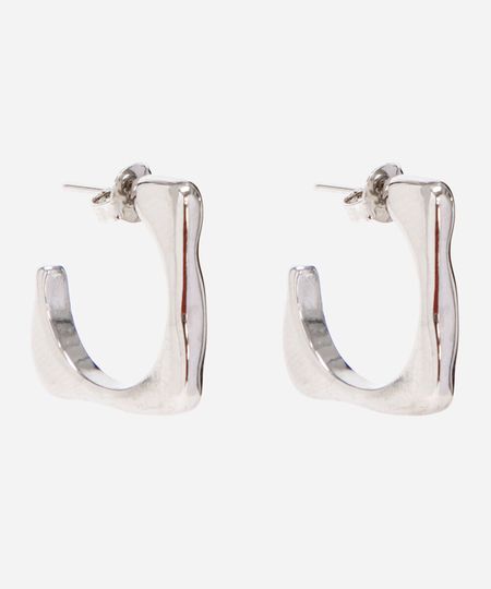 brinco argola quadrada orgânica prateado UNICO