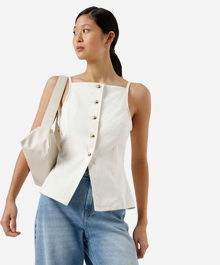 colete feminino de sarja alça fina com recorte off white M colete feminino de sarja alça fina com recorte off white M