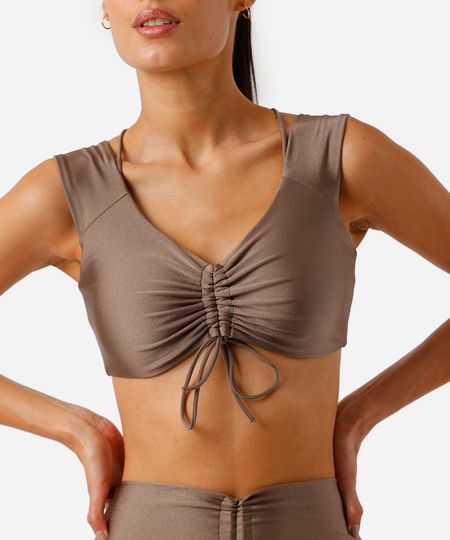 top feminino esportivo ace franzido marrom G