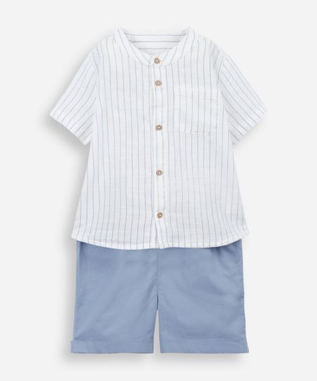 conjunto curto infantil de algodão listrado azul 0-3 conjunto curto infantil de algodão listrado azul 0-3