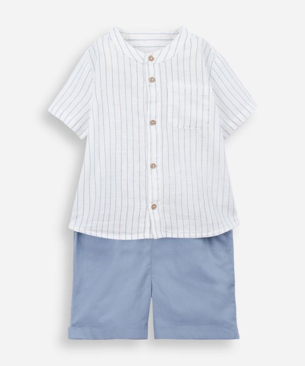 conjunto curto infantil de algodão listrado azul 0-3
