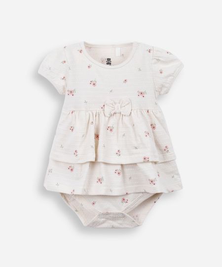 body saia infantil de algodão floral texturizado off white 3-6 body saia infantil de algodão floral texturizado off white 3-6