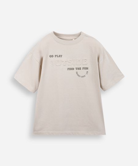 camiseta infantil de algodão estampa com relevo bege 8