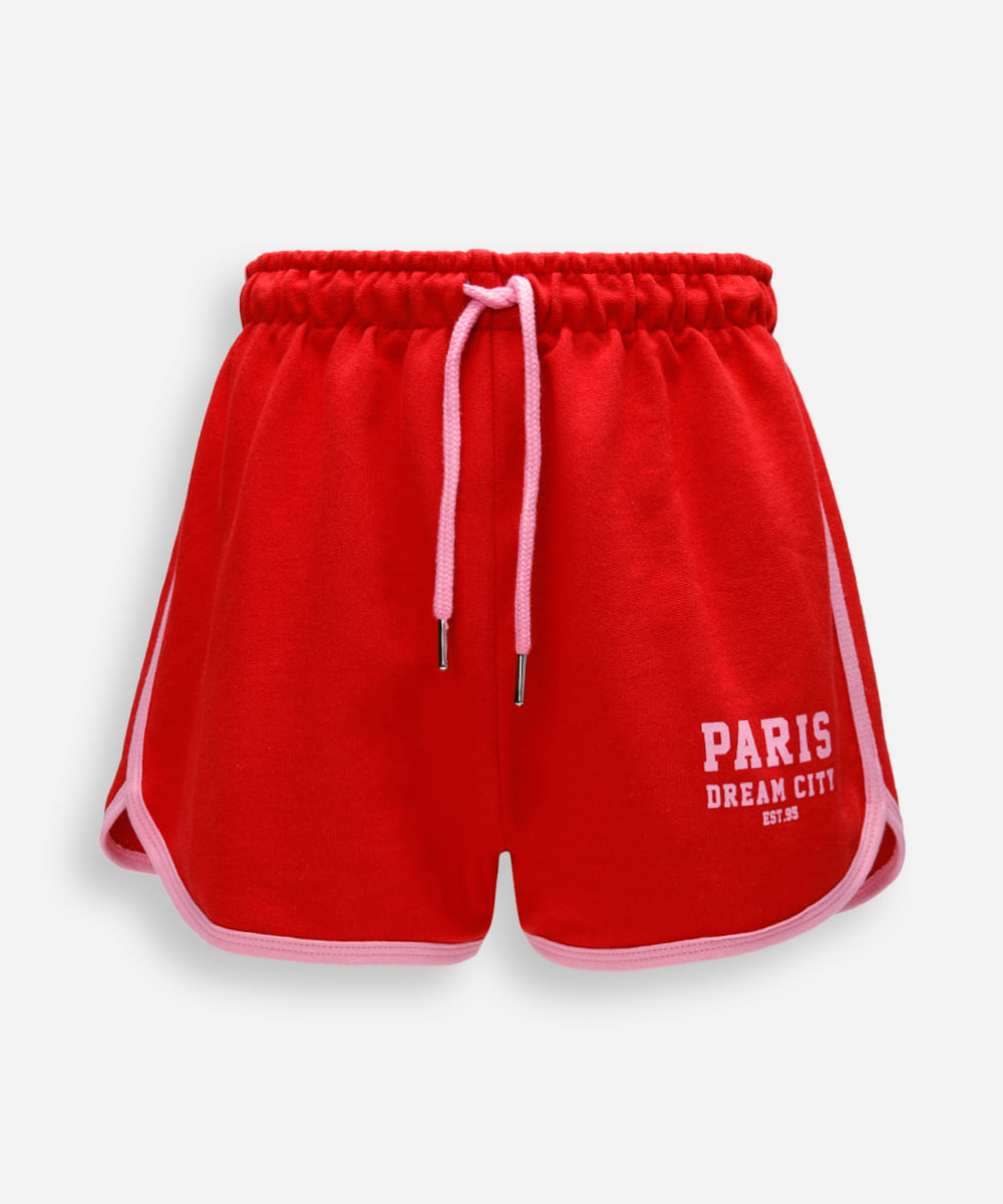 Vista 2 short juvenil de moletinho estampado C&A Vermelho C&A Vermelho