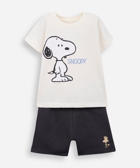 conjunto manga curta snoopy off white 3-6 conjunto manga curta snoopy off white 3-6