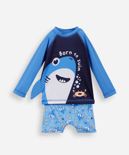 conjunto infantil de praia tubarão azul 5