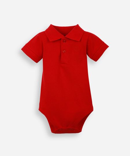 body polo infantil de algodão manga curta com bordado vermelho 3-6 body polo infantil de algodão manga curta com bordado vermelho 3-6