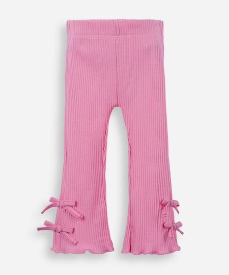 calça flare infantil de algodão com lacinho rosa 1 calça flare infantil de algodão com lacinho rosa 1