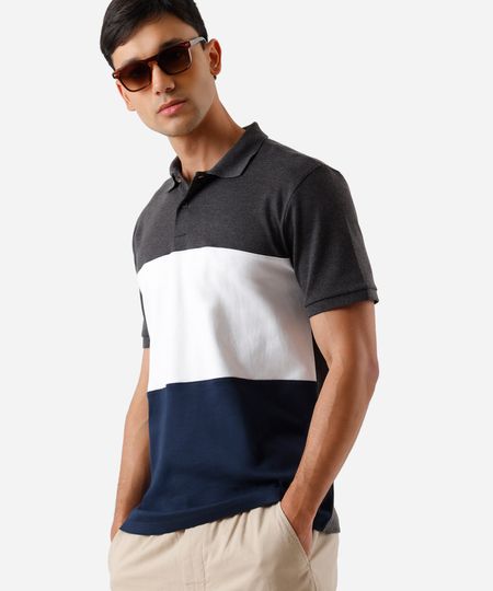 polo tradicional masculina manga curta recortes azul P polo tradicional masculina manga curta recortes azul P