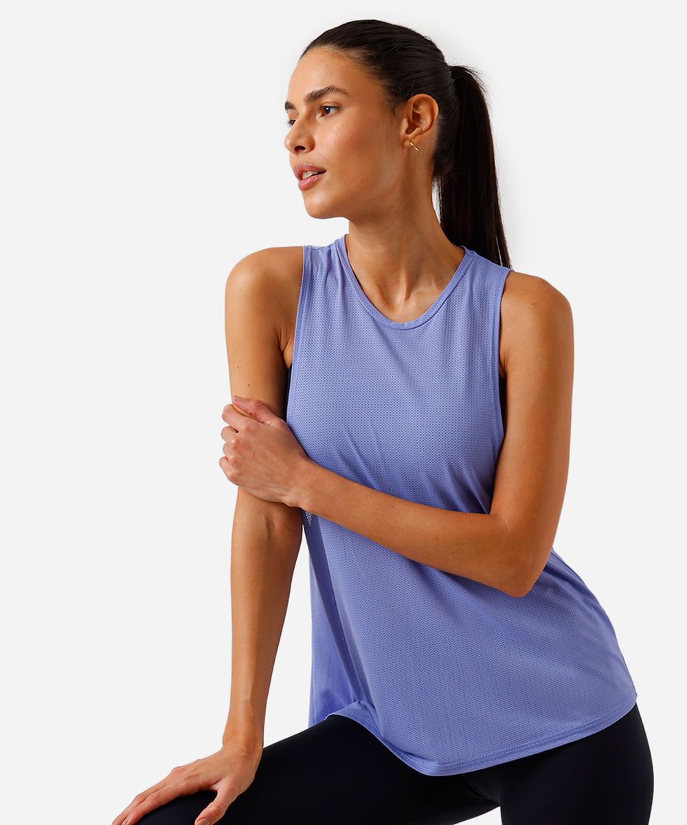 regata feminina de poliamida esportiva ace com recorte roxa