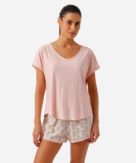 pijama short doll feminino com viscose arabescos rosa PP pijama short doll feminino com viscose arabescos rosa PP