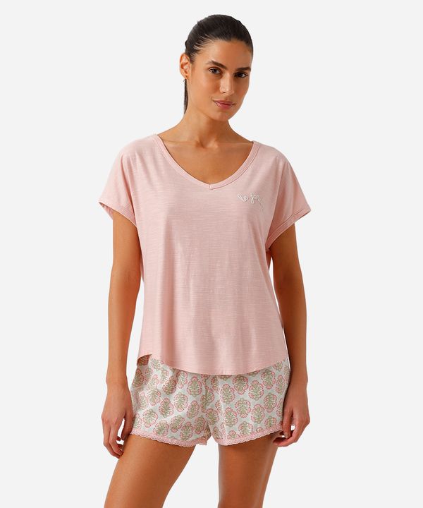 pijama short doll feminino com viscose arabescos rosa PP